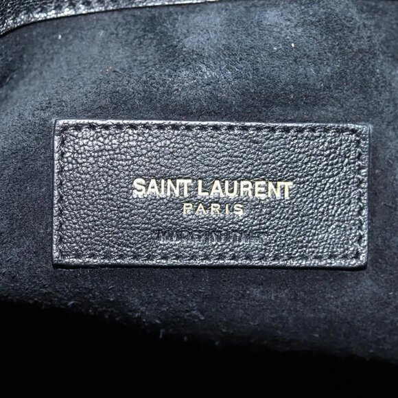 SAINT LAURENT Fringe Shoulder Bag Leather Black Gold Auth 121510M - Picture 12 of 16